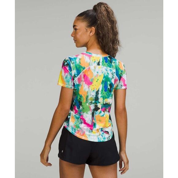 Lululemon High Neck Run and Train Tee in No Limits White Multi Sz 4 - Picture 8 of 8